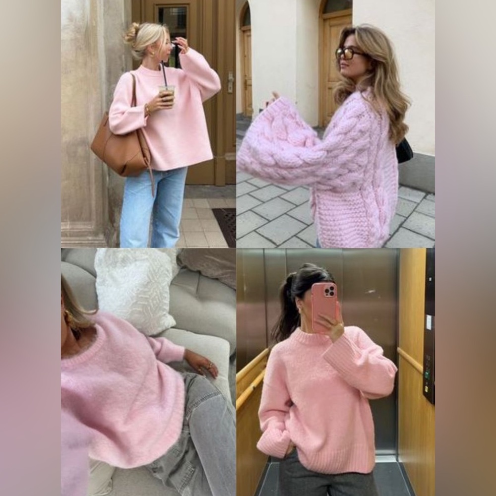 Baby light pink turtleneck knit long sleeve sweate